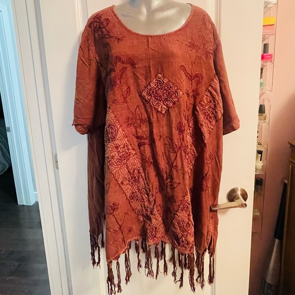 Brown embroidered fringe tunic - Picture 6 of 7